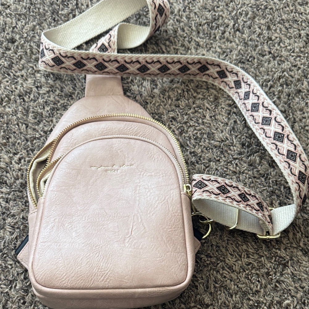 Women's Blush Pink Crossbody Sling Bag with Patterned Strap
